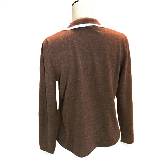 Sweater Mercer Street Studio Women Size L Brown Shell w/ Cream Trim Holiday - Picture 7 of 14
